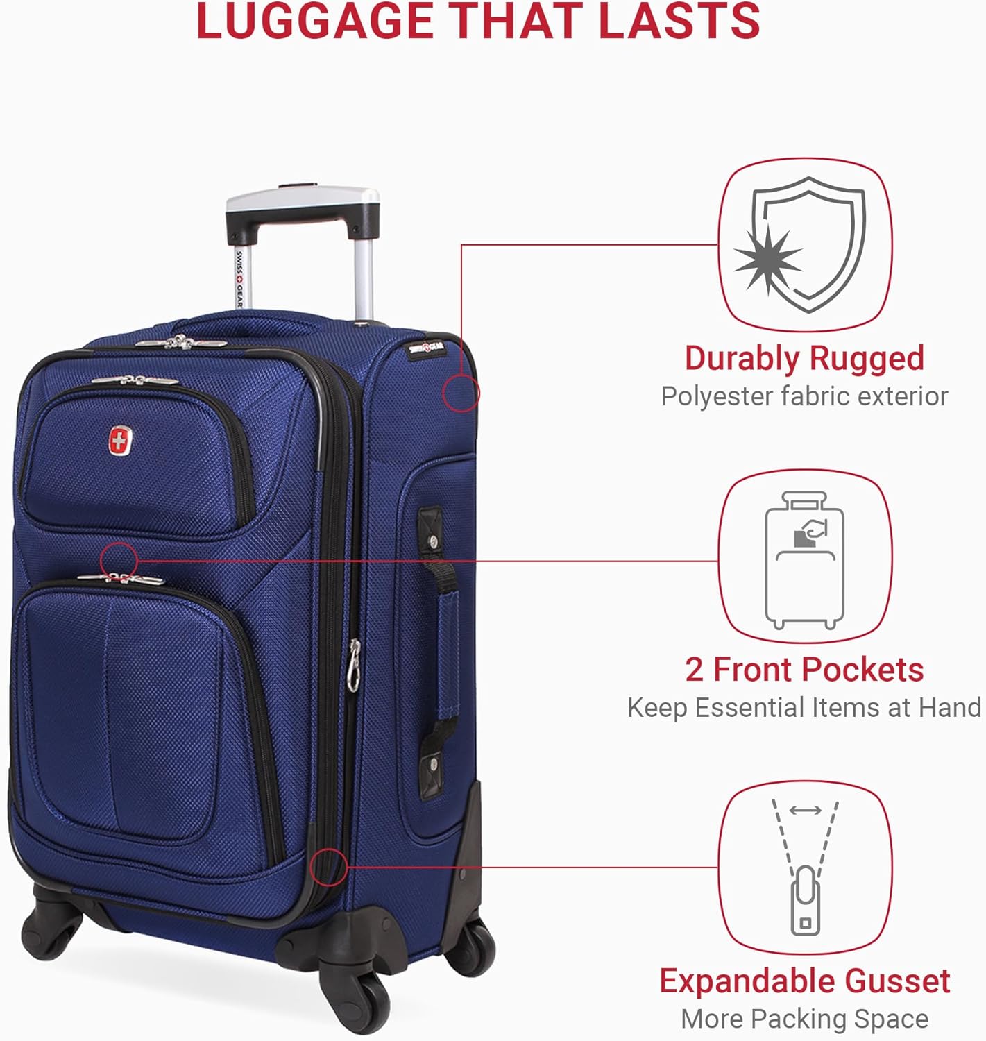 SwissGear Sion Softside Expandable Luggage, Blue, 2-Piece Set (21/29)
