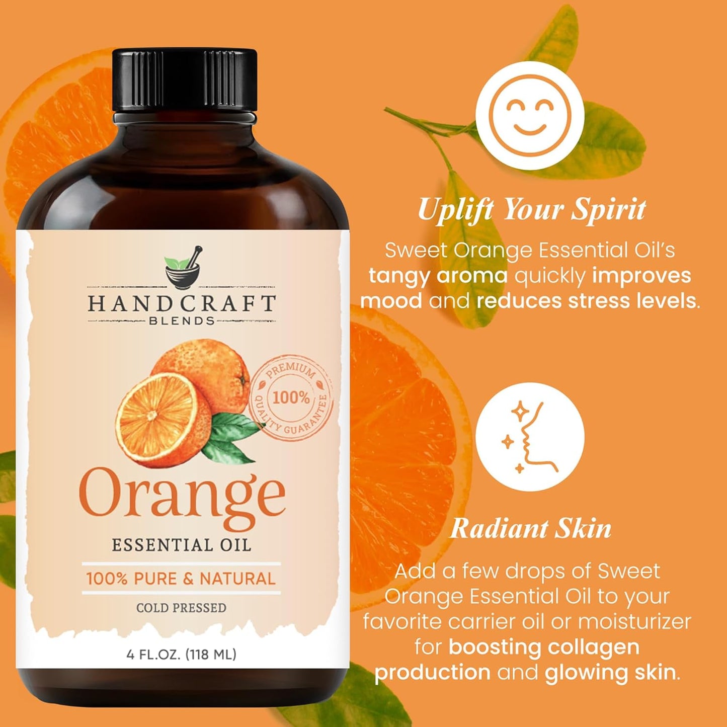 Handcraft Blends Orange Essential Oil – Huge 4 Fl Oz – 100% Pure and Natural – Premium Grade Essential Oil for Diffuser and Aromatherapy, Skin, Massage, Candle and Soap Making Fragrance
