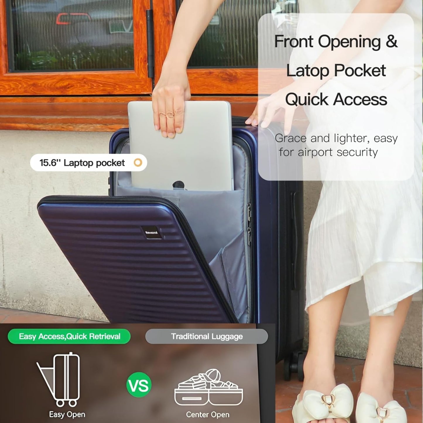 Carry On Luggage Airline Approved, 20 Inch Expandable PC Hardside Lightweight Suitcases with Spinner Wheels and TSA Lock (Dark Blue, 20 Inch)