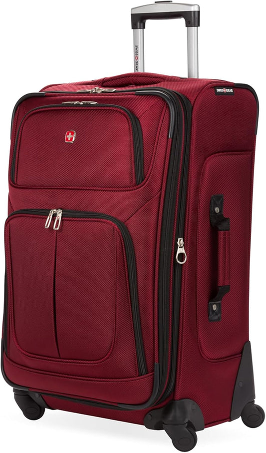SwissGear Sion Softside Expandable Luggage – Medium Checked Suitcase with 360 Degree Wheels & Retractable Handle – 25 Inch, Perfect for 1-7 Night Trips – Burgundy