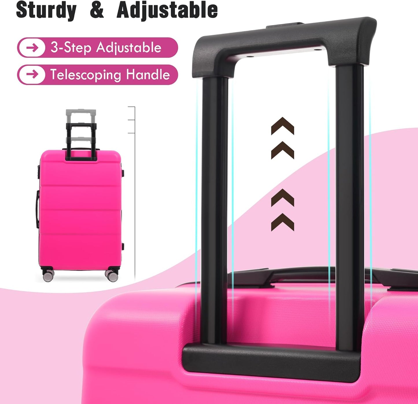 Merax Luggage Sets of 3 Piece Carry on Suitcase Airline Approved,Hardcase Suitcase Set with Double Spinner Wheels,Pink