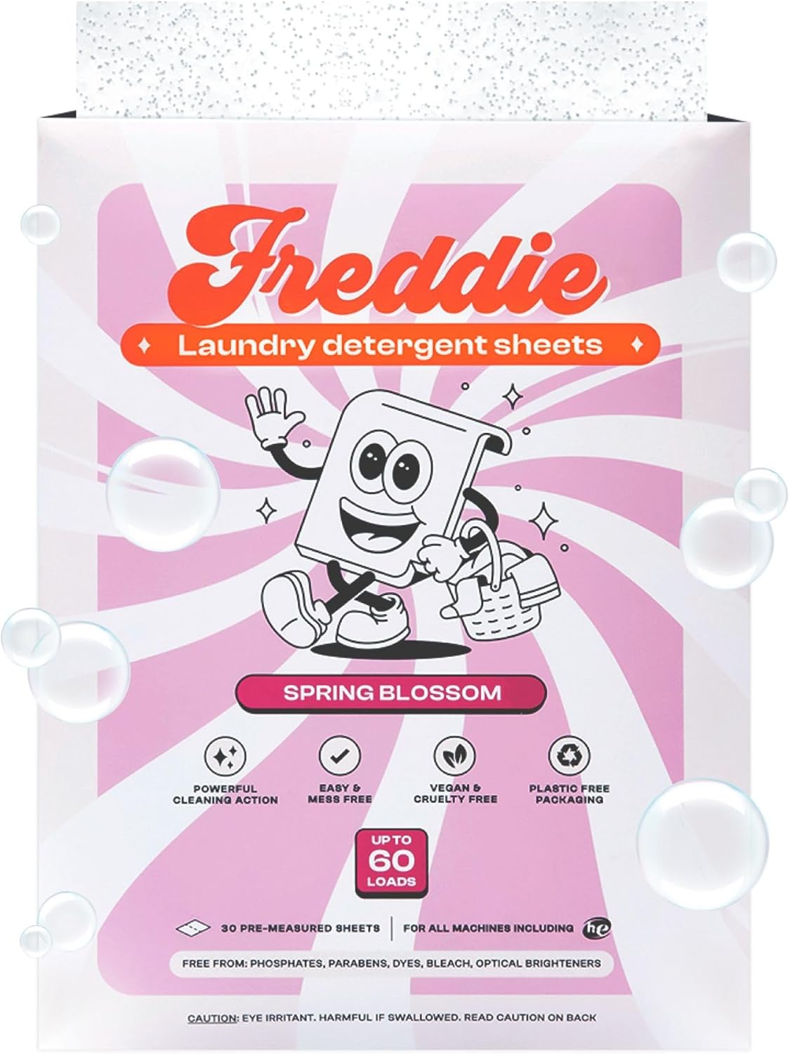 Freddie Laundry Detergent Sheets - Recyclable Packaging - No Mess Strips - 60 Loads - Floral Spring Blossom Scent