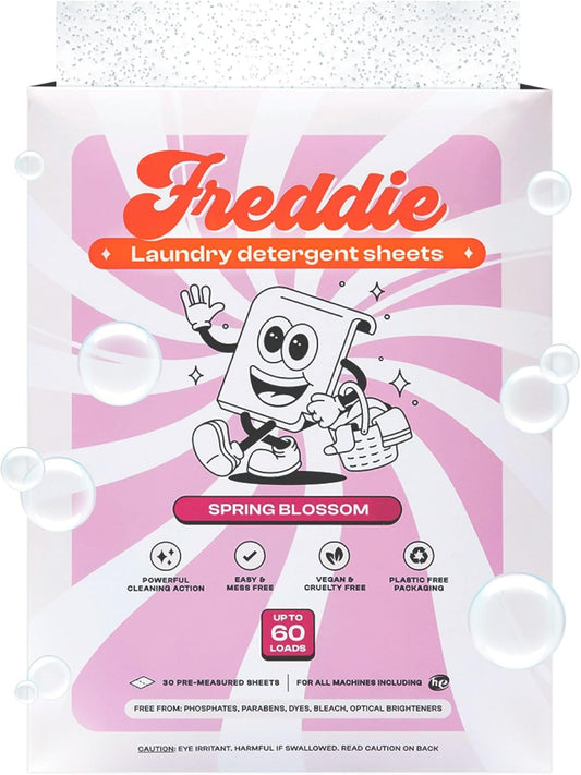 Freddie Laundry Detergent Sheets - Recyclable Packaging - No Mess Strips - 60 Loads - Floral Spring Blossom Scent