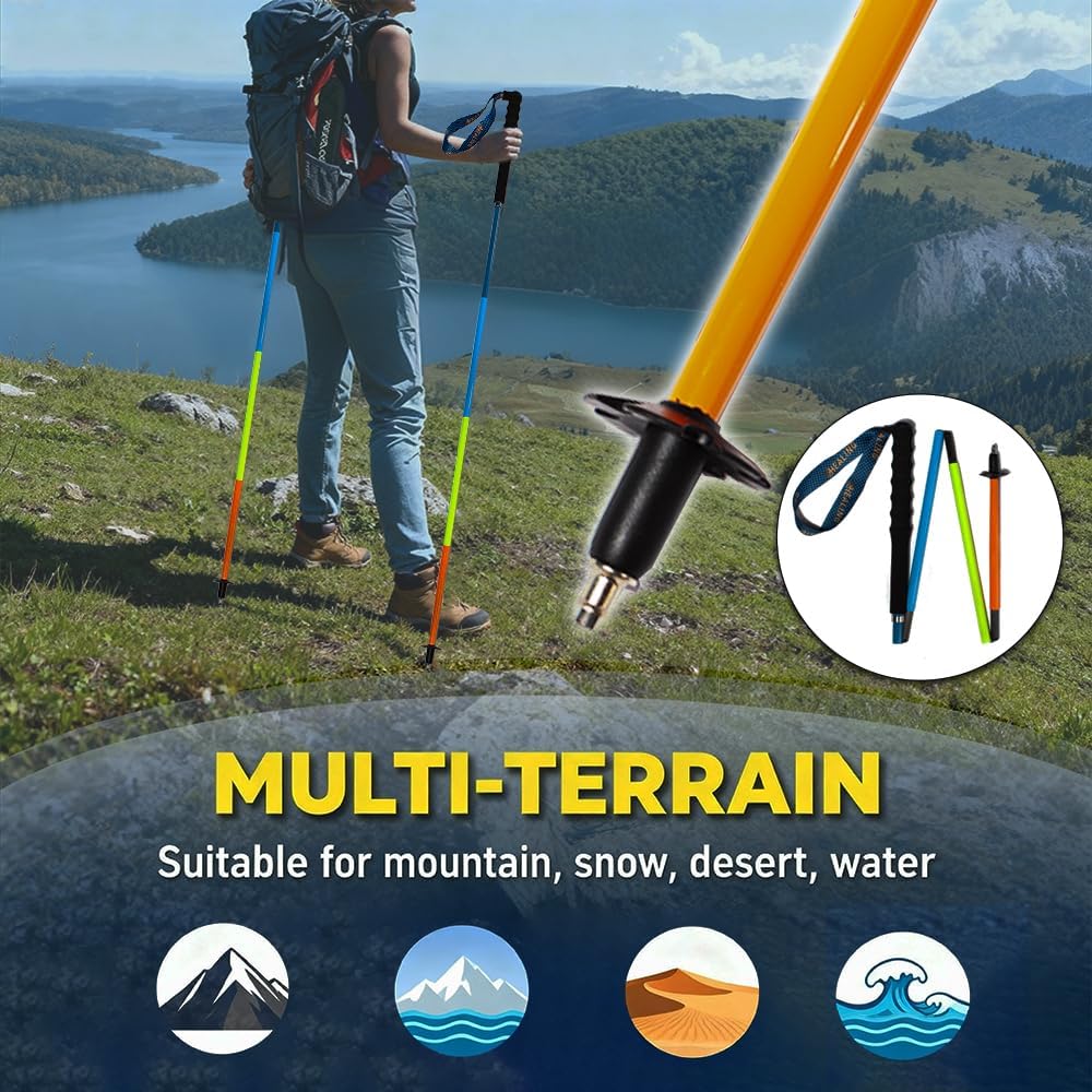 Carbon Fiber Trekking Poles 2-Pack - Ultra Lightweight 10oz, Collapsible 3-Piece Folding Design with Anti-Shock, Moisture-Wicking Cork Grips for Hiking, Mountaineering