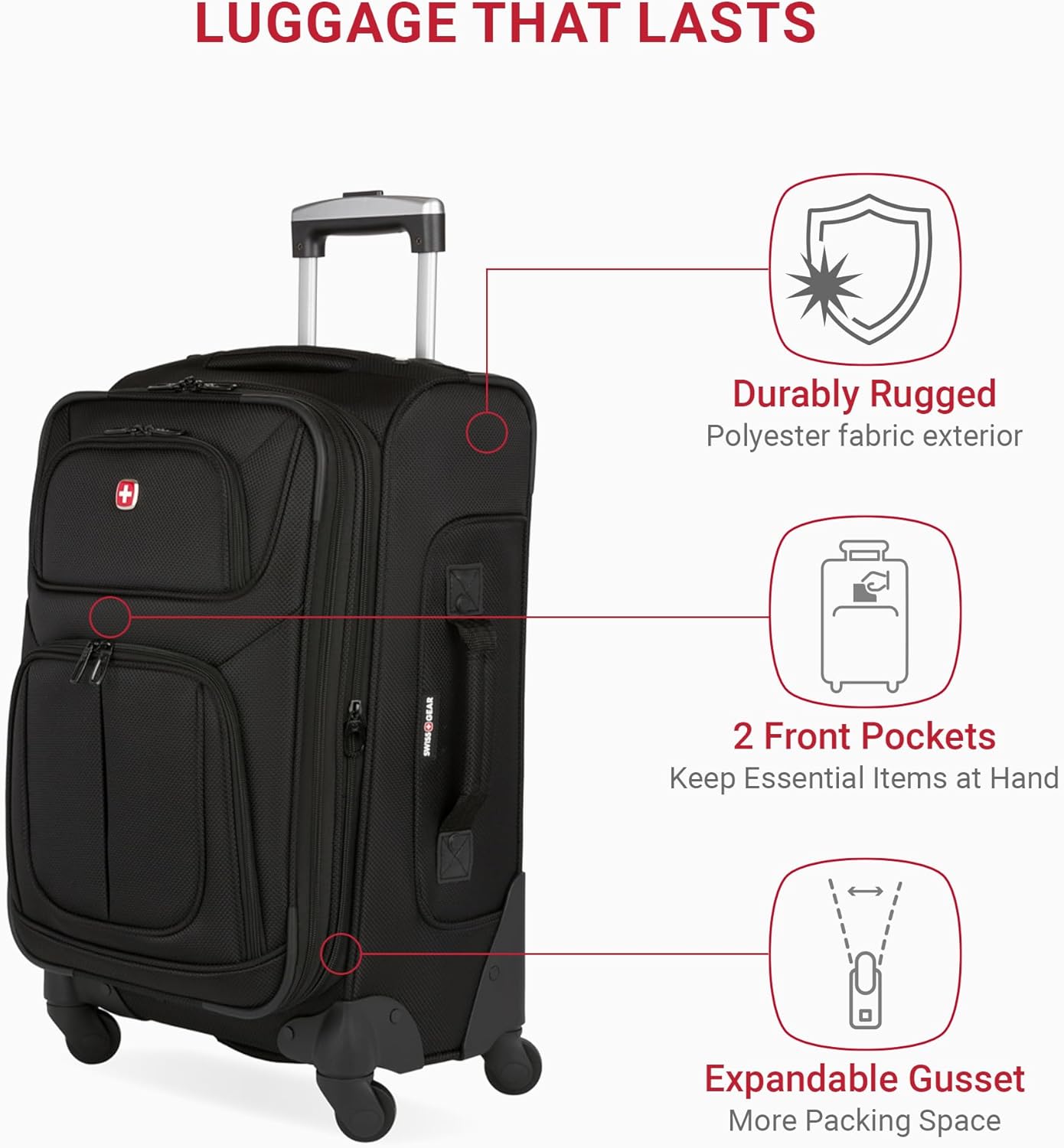 SwissGear Sion Softside Expandable Luggage, Black, 2-Piece Set (21/29)