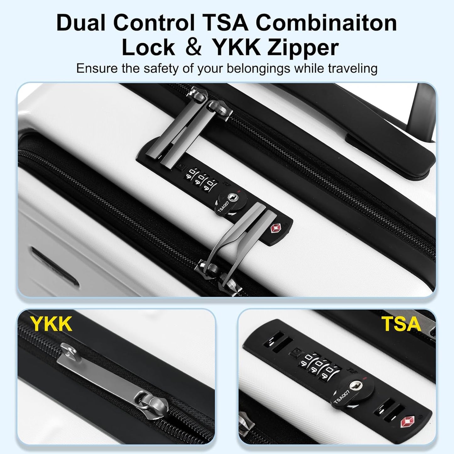 Carry On Luggage 22×14×9 Airline Approved, 20 Inch Lightweight ABS+PC Hard Shell Suitcases with Front Pocket, Spinner Wheels, TSA Lock (White, 1PC)