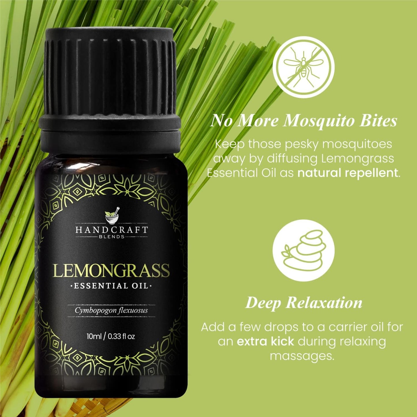 Handcraft Blends Lemongrass Essential Oil – 0.33 Fl Oz – Pack of 2 – 100% Pure and Natural – Premium Grade Essential Oil for Diffuser and Aromatherapy, Skin, Massage, Candle and Soap Making Fragrance