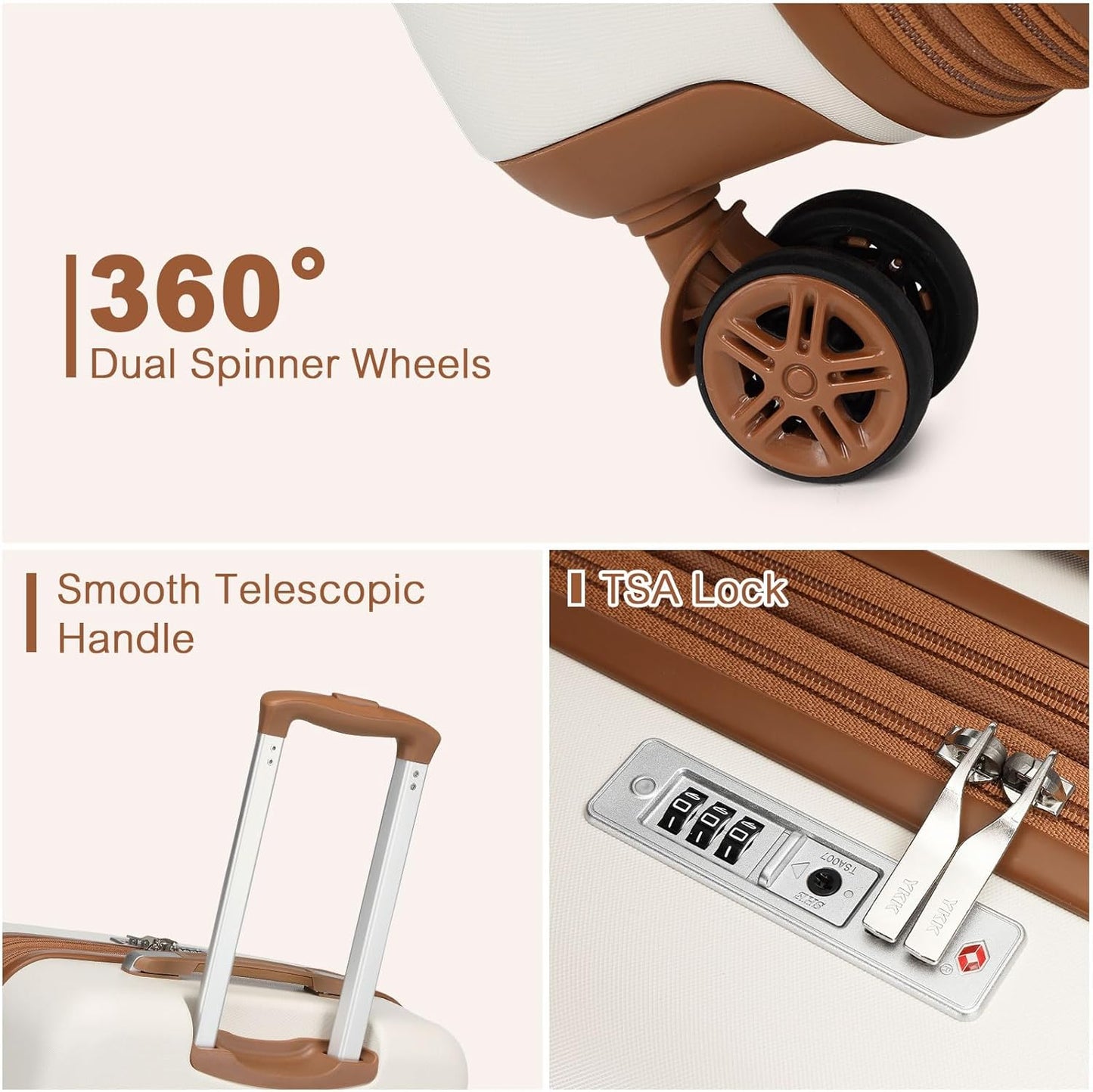 Kono Airline Approved Carry On Luggage, 22x14x9 inches, 20 Inch Expandable Lightweight Hardshell Suitcase with TSA Lock, (Cream Brown, Suitable for 1-3 Days of Travel)