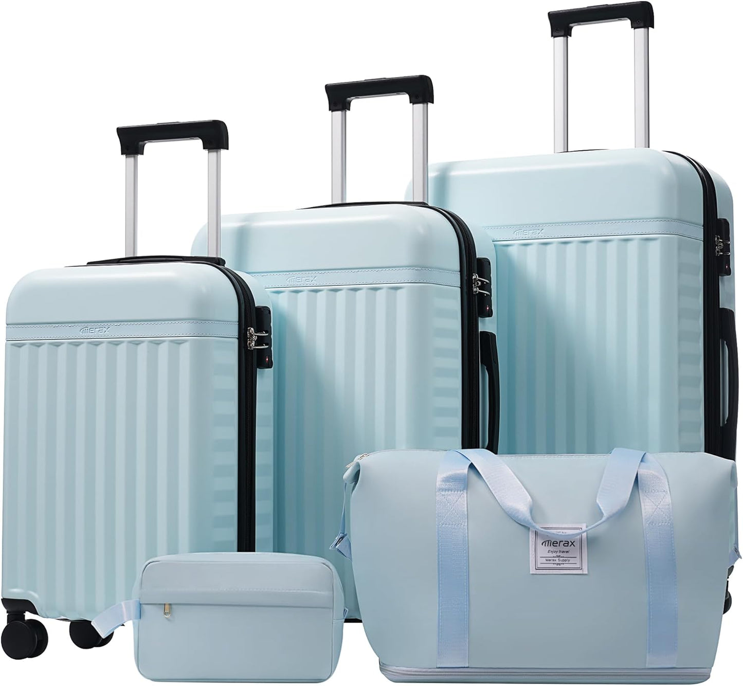 Merax 3 Piece Luggage Sets, Hardside Lightweight Carry on Suitcase,Durable Expandable Luggage with Travel Bags Spinner Wheels and TSA Lock,Light Blue
