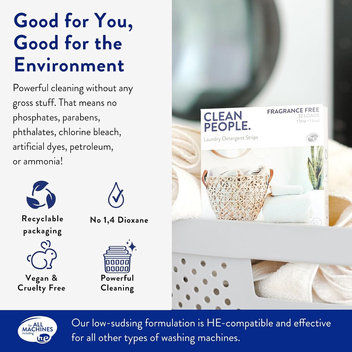 The Clean People Laundry Detergent Sheets - Laundry Soap - Ultra Concentrated, Recyclable Packaging, Stain Fighting - Spring, 32 Pack