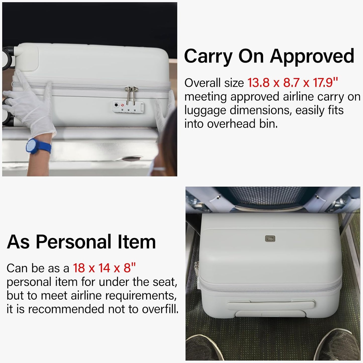 Hanke 16 Inch Underseat Carry On Luggage with Spinner Wheels Hard Shell Suitcases Mini Small Carry On Bag for Airline Approved TSA Luggage Lightweight Travel Suit Case(Smoke White)