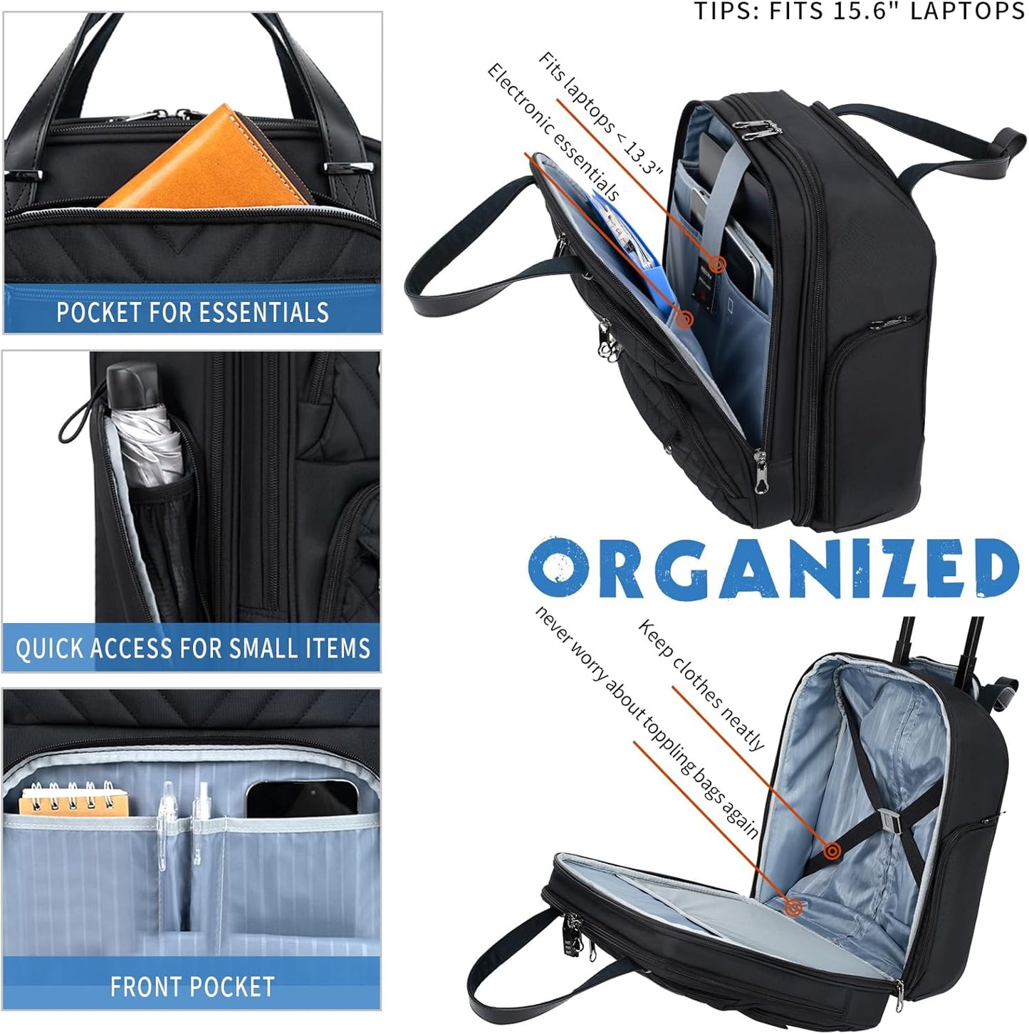 KROSER Carry On Underseat Multi-functional, 16-inch Underseater Lightweight Overnight Suitcase for Men Women, Black