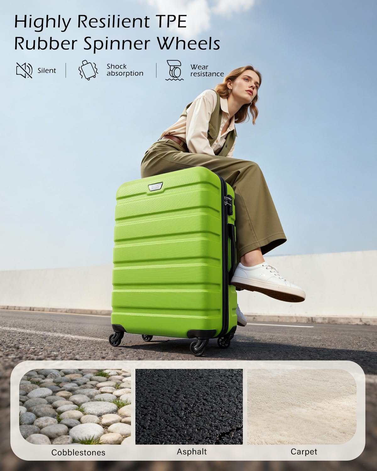 Coolife Luggage 3 Piece Set Suitcase Spinner Hardshell Lightweight TSA Lock (apple green2)