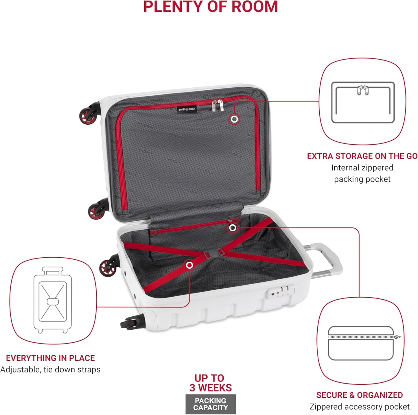 SwissGear 7366 Signature Hardside Expandable Luggage with Spinner Wheels, TSA Lock, Cup-Holder, White, Carry-On 19-Inch