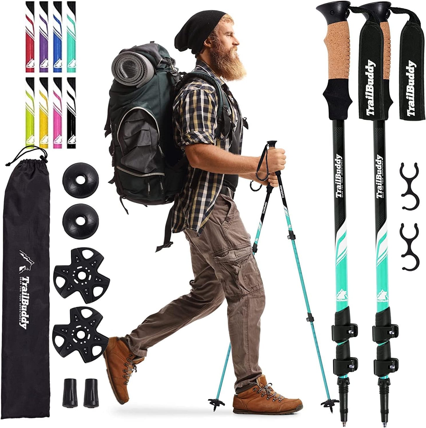 TrailBuddy Trekking Poles – Lightweight 7075 Aluminum Hiking Poles for Women, Men & Seniors – Collapsible Walking Sticks for Travel, Trails & Balance