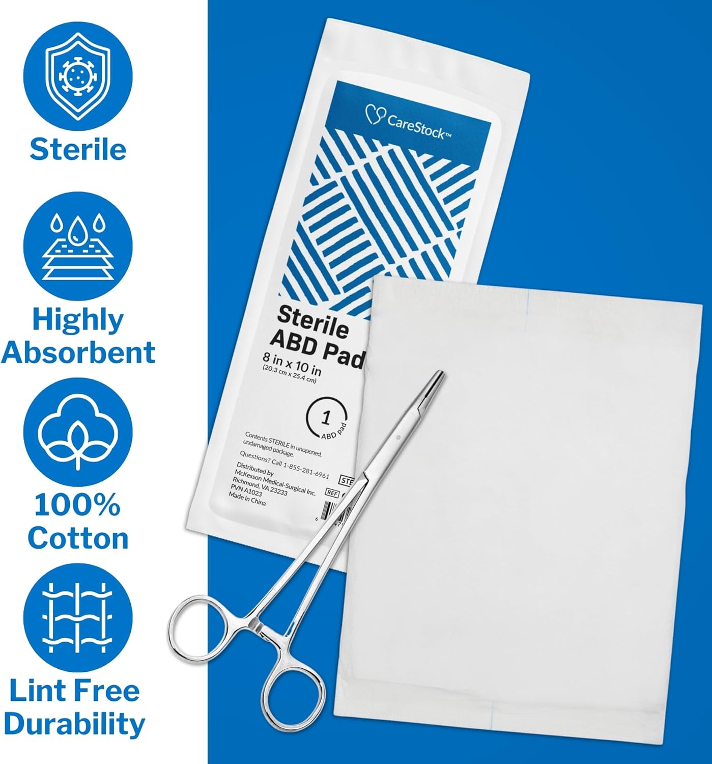 CareStock Abdominal Pads 8x10 in [360-Pack] Sterile ABD Pads, Extra Absorbent, Individually Wrapped, Wound Care First Aid, 24 Count, Pack of 15