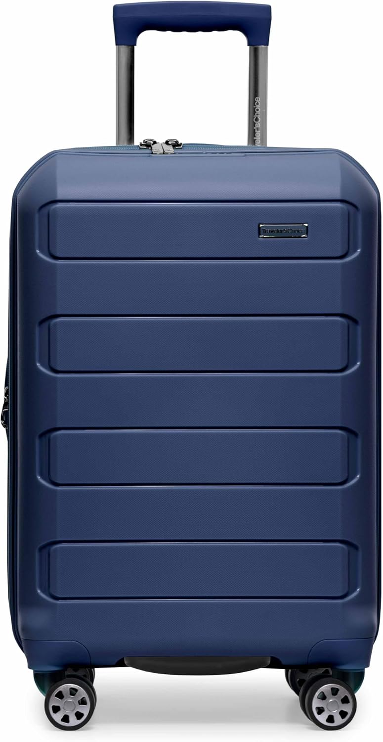 Traveler's Choice Pagosa Indestructible Hardshell Expandable Spinner Luggage, Navy, 22-Inch Carry-on