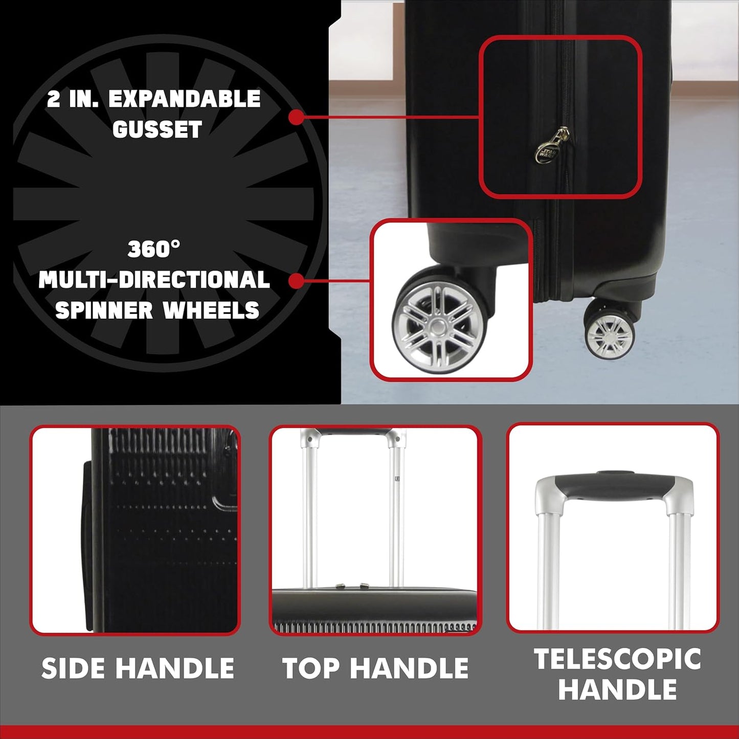 FUL Star Wars Darth Vader 25 Inch Rolling Luggage, Embossed Hardshell Suitcase with Wheels, Black