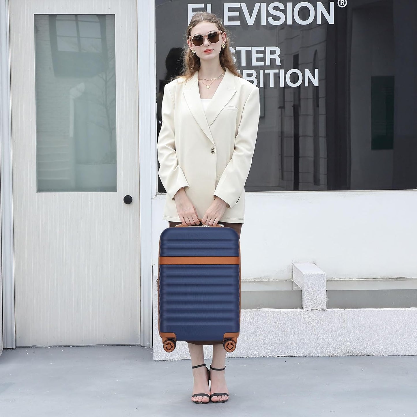 Kono Airline Approved Carry On Luggage 22x14x9 inches, with TSA Lock, 20 Inch Expandable Lightweight Hardshell Suitcase (Navy, Suitable for 1-3 Days of Travel)