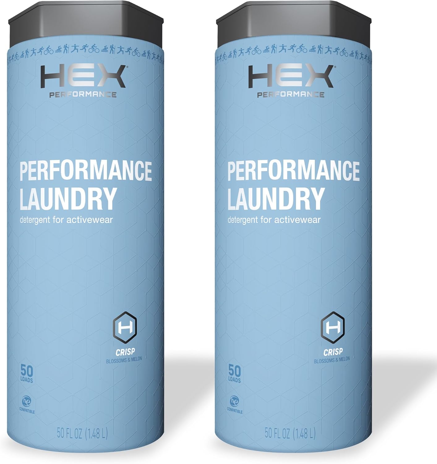 HEX Performance Laundry Detergent, Crisp, 100 Loads (Pack of 2) - Designed for Activewear, Eco-Friendly, Concentrated Formula