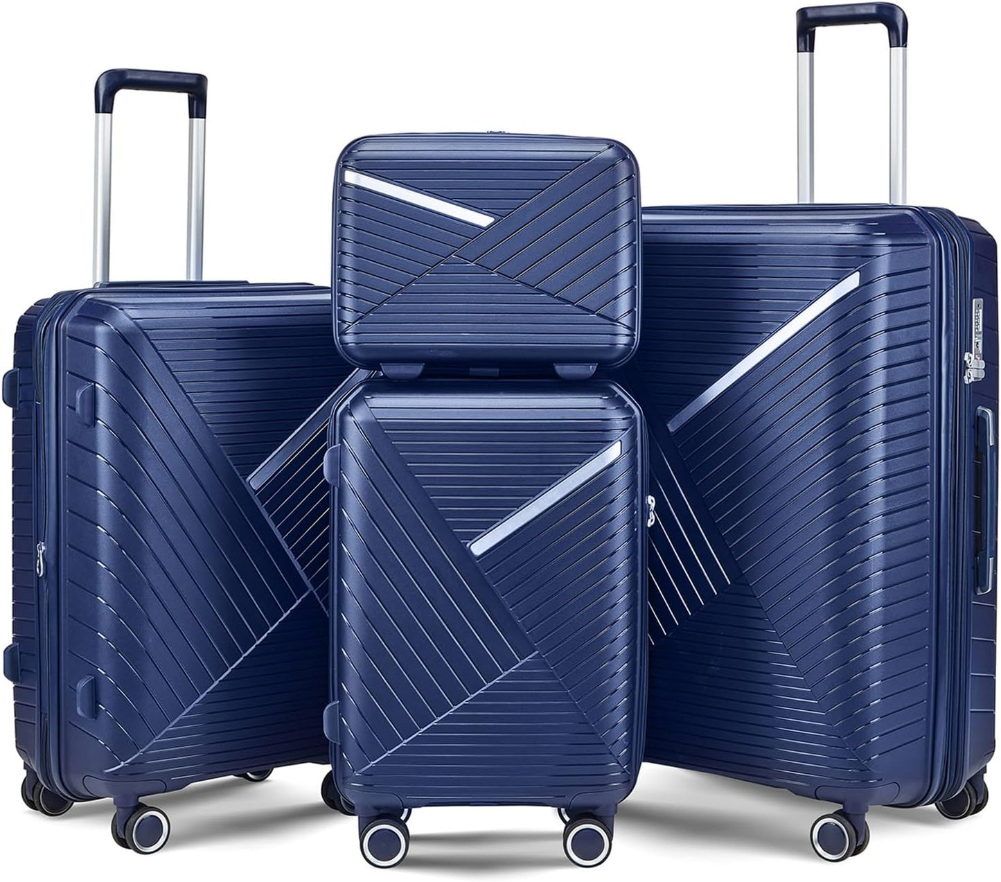 4-Piece Expandable Hardshell Luggage Set with TSA Lock (14/20/24/28) - Lightweight PP Suitcases, 360° Silent Spinner Wheels and Durable 100LB Handle for Air Travel (D# Navy Blue)
