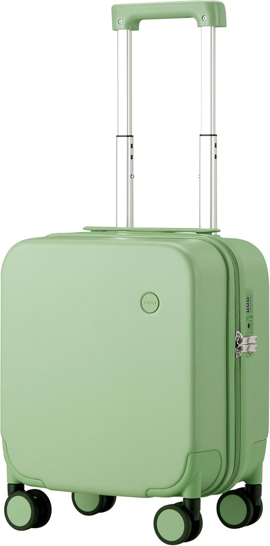mixi Upgrade Carry on Luggage 14 Inch Underseat Personal Item Suitcases with Spinner Wheels, Hardside Rolling Suitcase PC with TSA Lock Lightweight Travel Case, Fine Grid Avocado Green