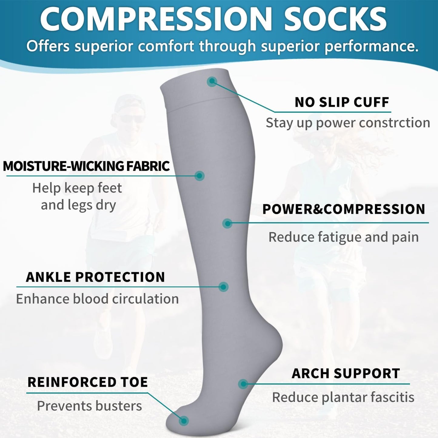 6 Pack Copper Compression Socks for Women and Men Circulation-Best Support for Medical, Running,Nursing,Athletic