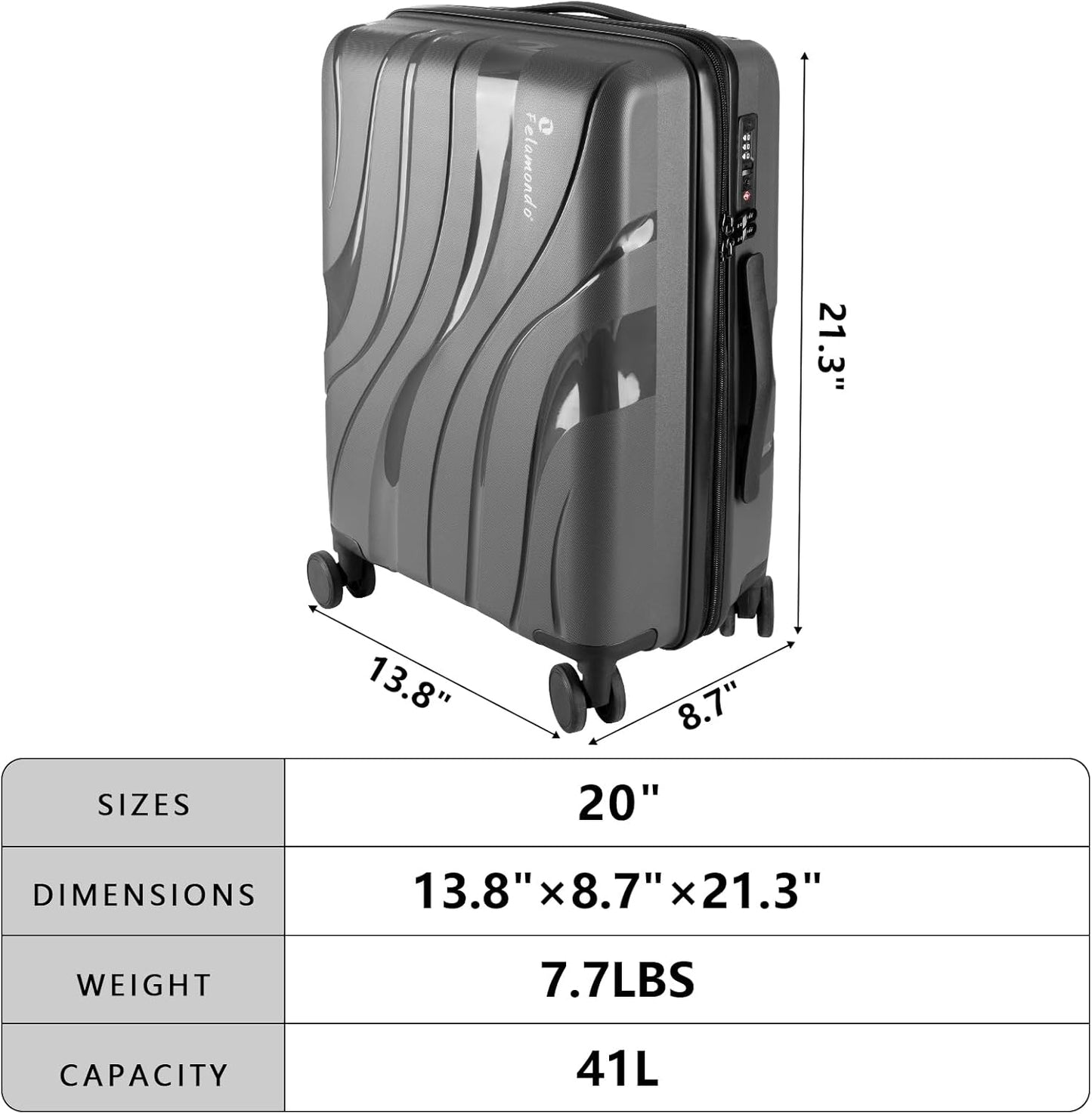 20-inch Carry-On Luggage with TSA Lock & 360° Spinner Wheels, 7.7 lbs, Scratch and Water Resistant - Ideal for Business Travel Suitcase(Gray)