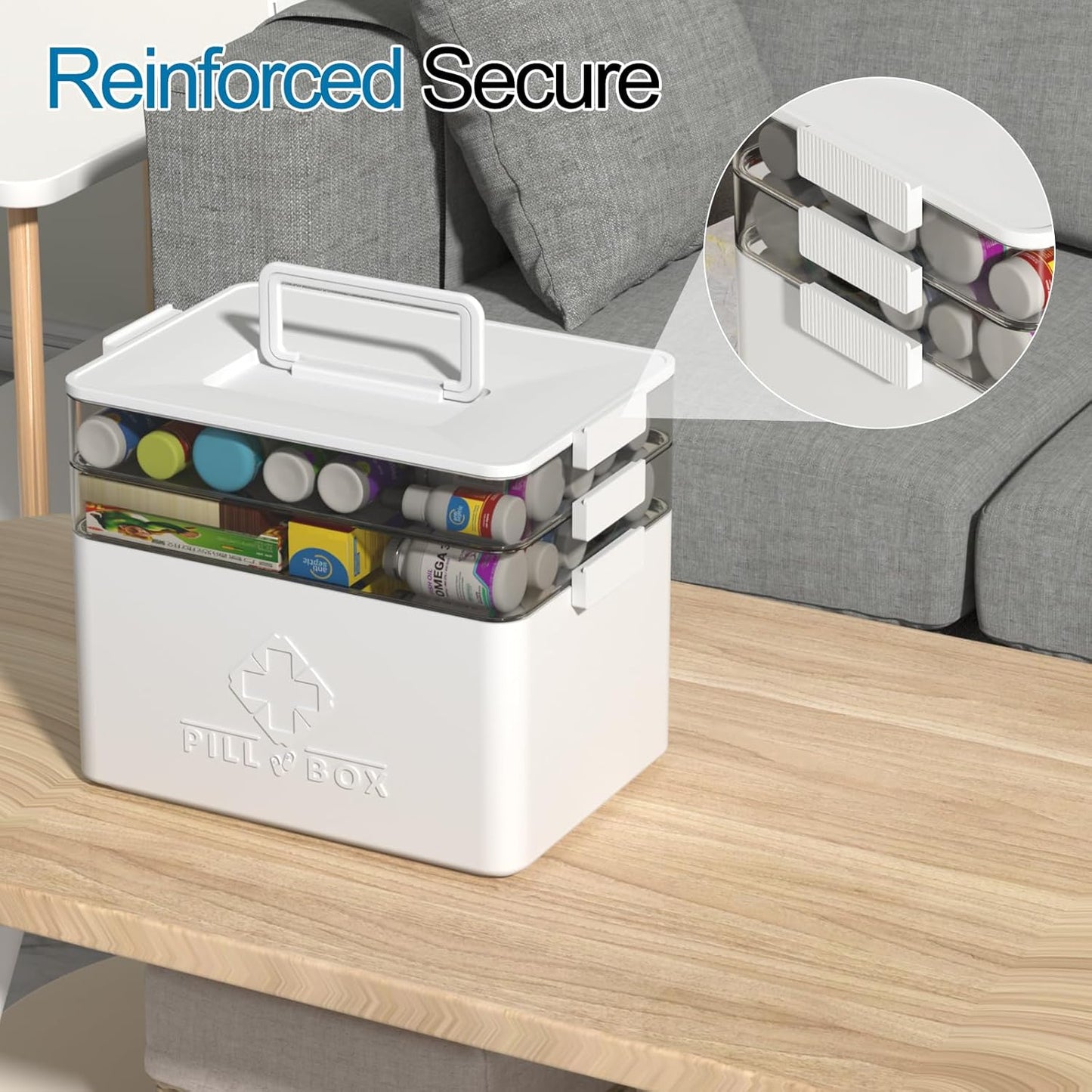 Morcte 3-Tier Medicine Organizer, Portable Medicine Cabinet with Handle, Empty First Aid Kit for Home/Travel