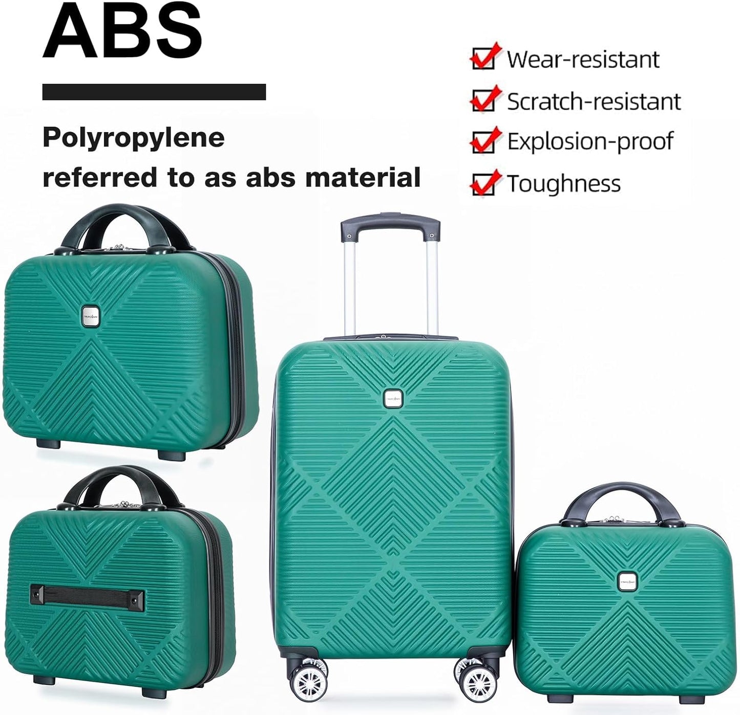 2 Piece Carry on Luggage Set, Airline Approved 20 Inch Luggage with Cosmetic Case Hard Shell Suitcase with Spinner Wheels, Dark Green