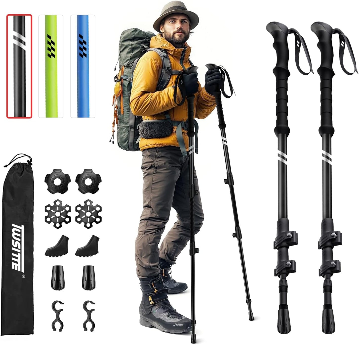 Collapsible Hiking Poles, Lightweight Aluminum Adjustable Walking Poles,Carbon Fiber Trekking Poles with Flip Lock and EVA Grips Suitable for All Kinds of Travel