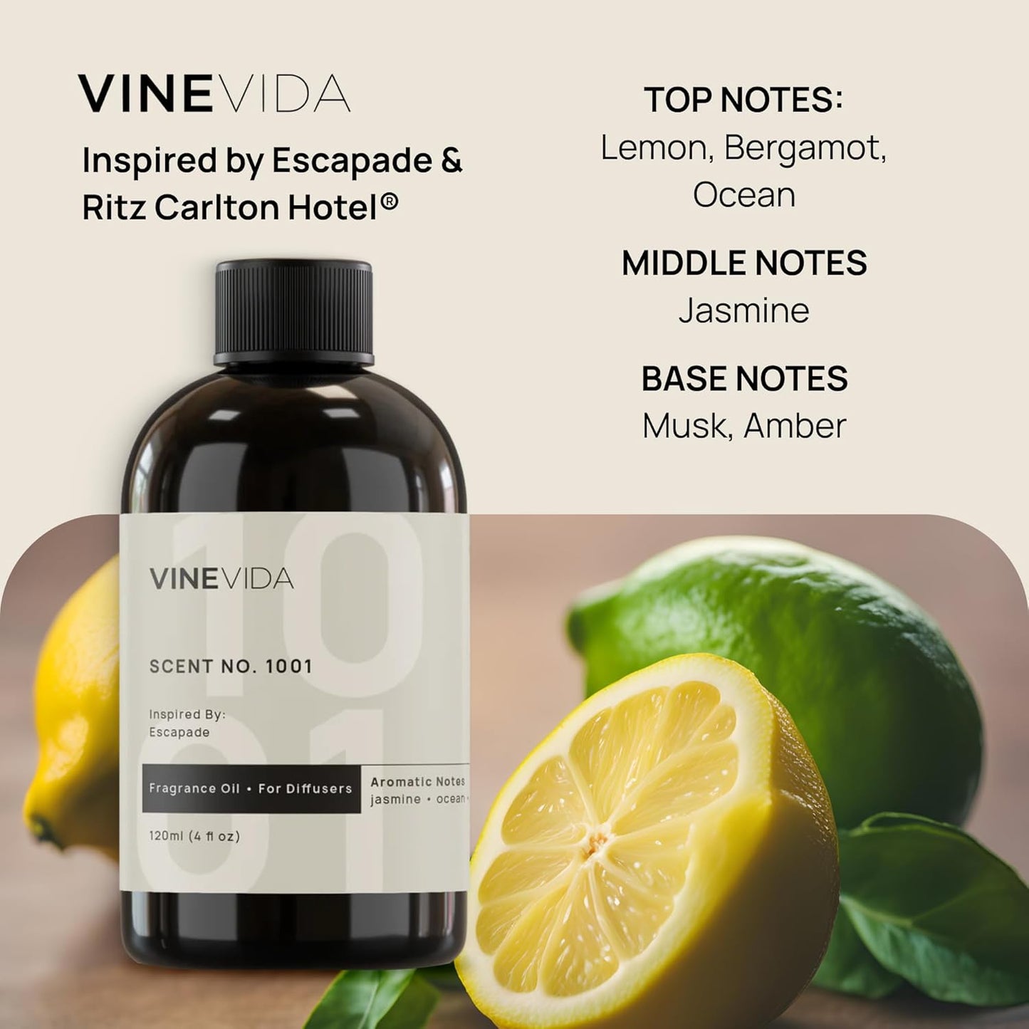 VINEVIDA Waterless Diffuser and 3 Top Selling Hotel Fragrance Oils - Essential Oil Diffuser for Home - Room Fragrance Air Diffuser [Black Aroma Diffuser]