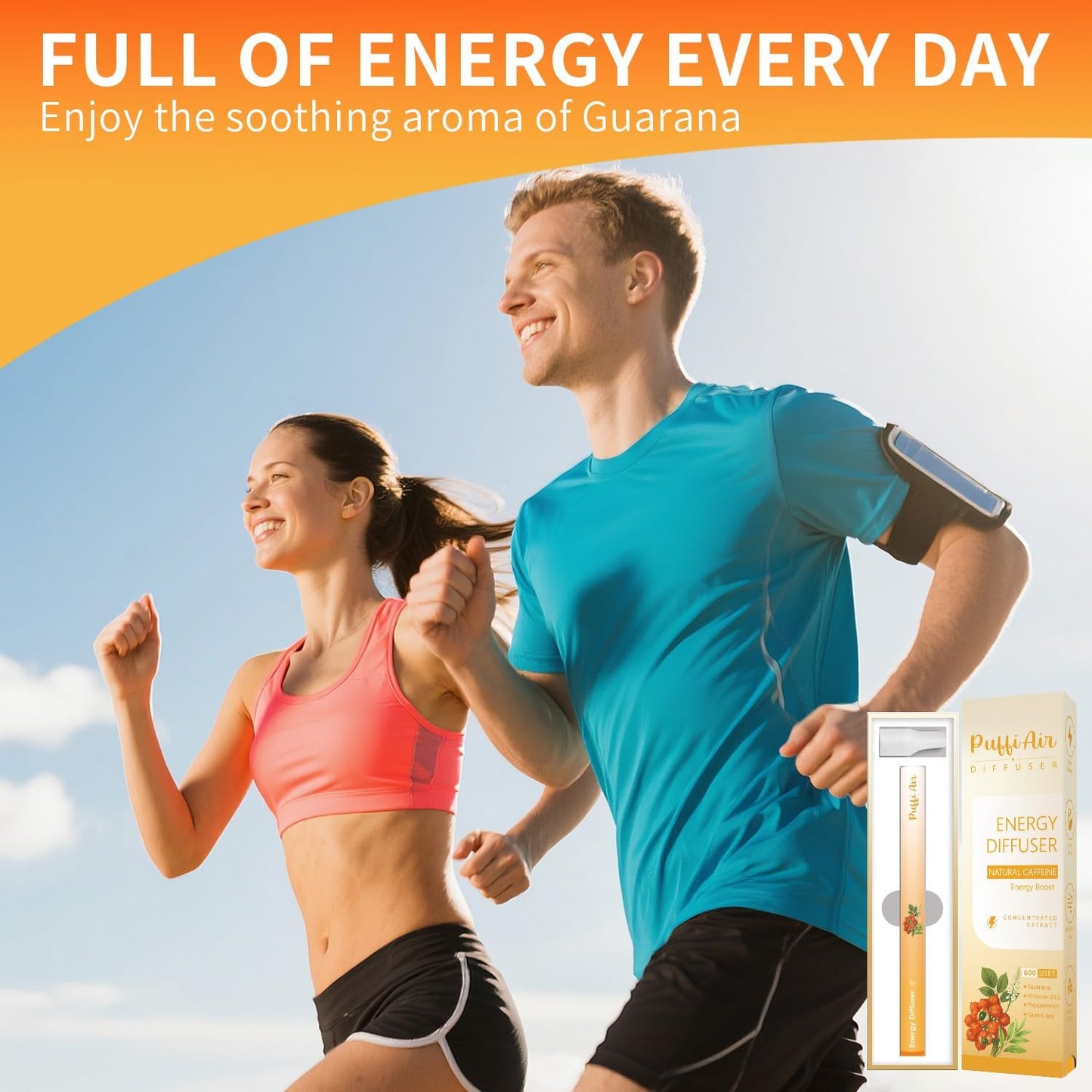 Herbal Diffuser Duo with Mullein, Guarana & More丨Day Vitality Duo for Fresh Breath & Energy Boost Support - 600 Uses Per Stick