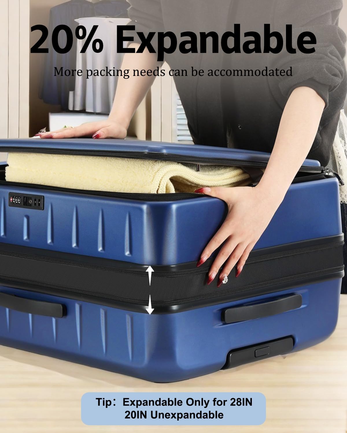 Luggage Sets 2 Pieces, 20 Inch Carry On Luggage and Expandable 28 Inch Checked Luggage with Spinner Wheels, Lightweight ABS+PC Hard Shell Suitcase with Front Opening, TSA Lock (Blue, 20/28)