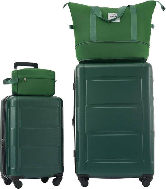 Merax Luggage Sets 2 Piece Suitcase Set, Hardshell 20 IN & 28 IN Suitcase Set with Duffel Bag, Travel Suitcases with Spinner Wheels and TSA Lock(Green)