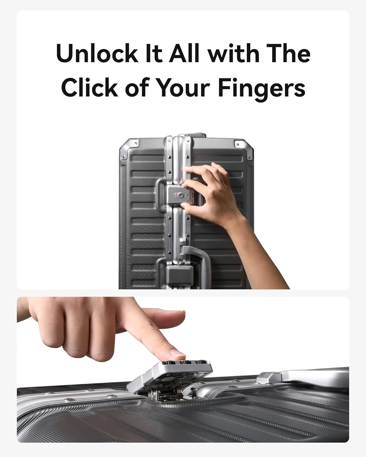 Checked Luggage with Spinner Wheels, 8010S Aluminum Frame Zipperless Polycarbonate Hard Shell Suitcase (ZX-Core, Charcoal Metallic, 24 Inch)