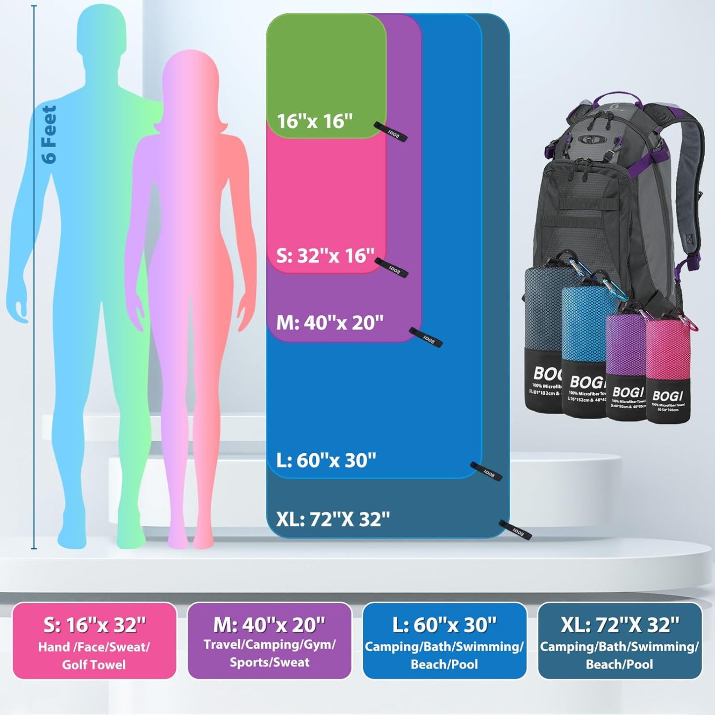 BOGI Microfiber Travel Sports Towel-Quick Dry Towel, Soft Lightweight Microfiber Camping Towel Absorbent Compact Travel Towel for Camping Gym Beach Bath Yoga Swimming Backpacking (M:40''x20''-Hpink)