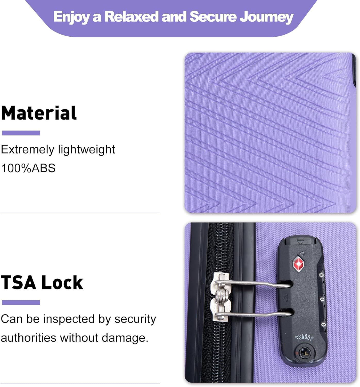4-Piece Hardside Luggage Set with TSA Lock, Lightweight ABS Suitcases With Spinner Wheel, 16/20/24/28 inch, Purple