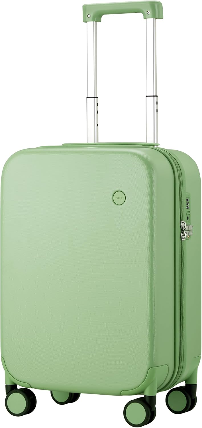 mixi Upgrade Carry on Luggage Suitcases with Spinner Wheels, Hardside Rolling Suitcase PC with TSA Lock Lightweight Travel Case 20in Carry-On, Fine Grid Avocado Green