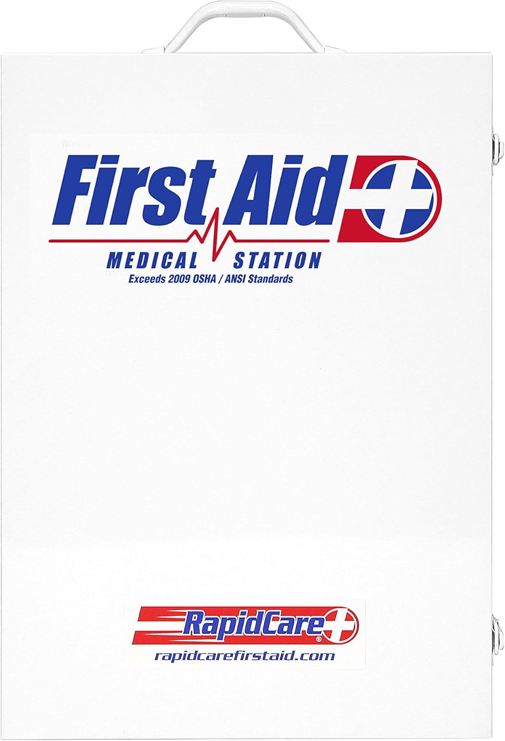 Rapid Care First Aid 864-09-1F 4 Shelf ANSI/OSHA Compliant All Purpose First Aid Cabinet & Medical Station with First Aid Sign, Exceeds OSHA/ANSI 2009, Wall Mountable, White