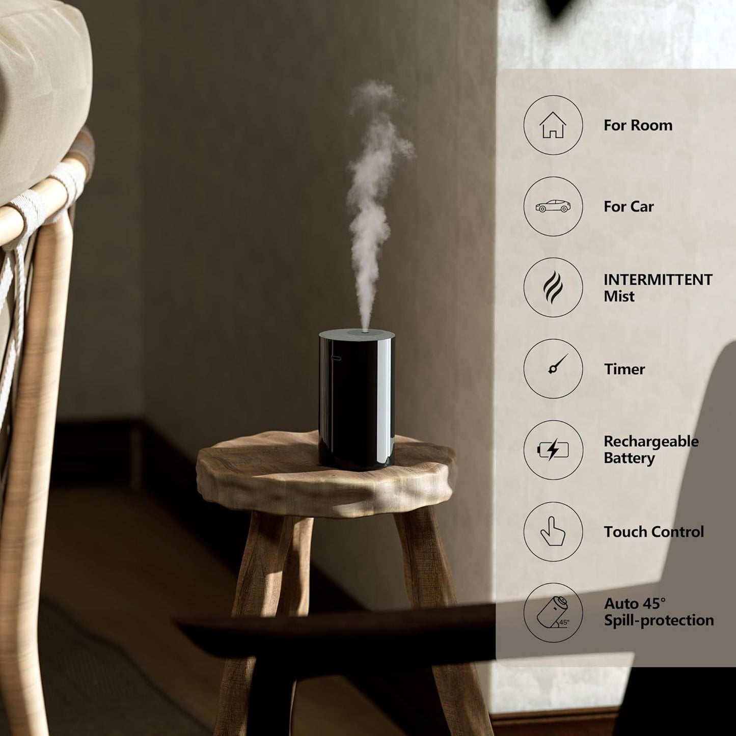 Airversa Waterless Essential Oil Diffuser Starter Kit with 2 x 30mL Fragrance Oil, Battery Operated Mini Scent Air Machine Portable Diffuser for Home Car Office Room, Black AN8 2Packs Kit