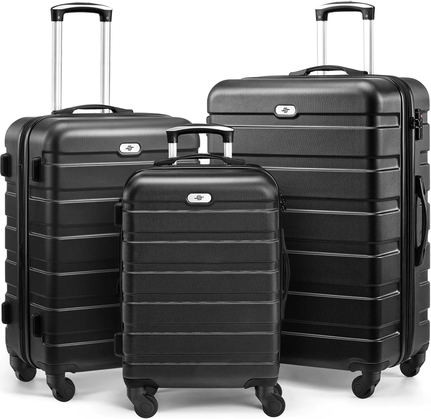 Suitour Luggage Sets 3 piece, Hardside Lightweight Suitcase sets with Spinner Wheels,TSA Lock,20/24/28 inches Travel Luggage Black