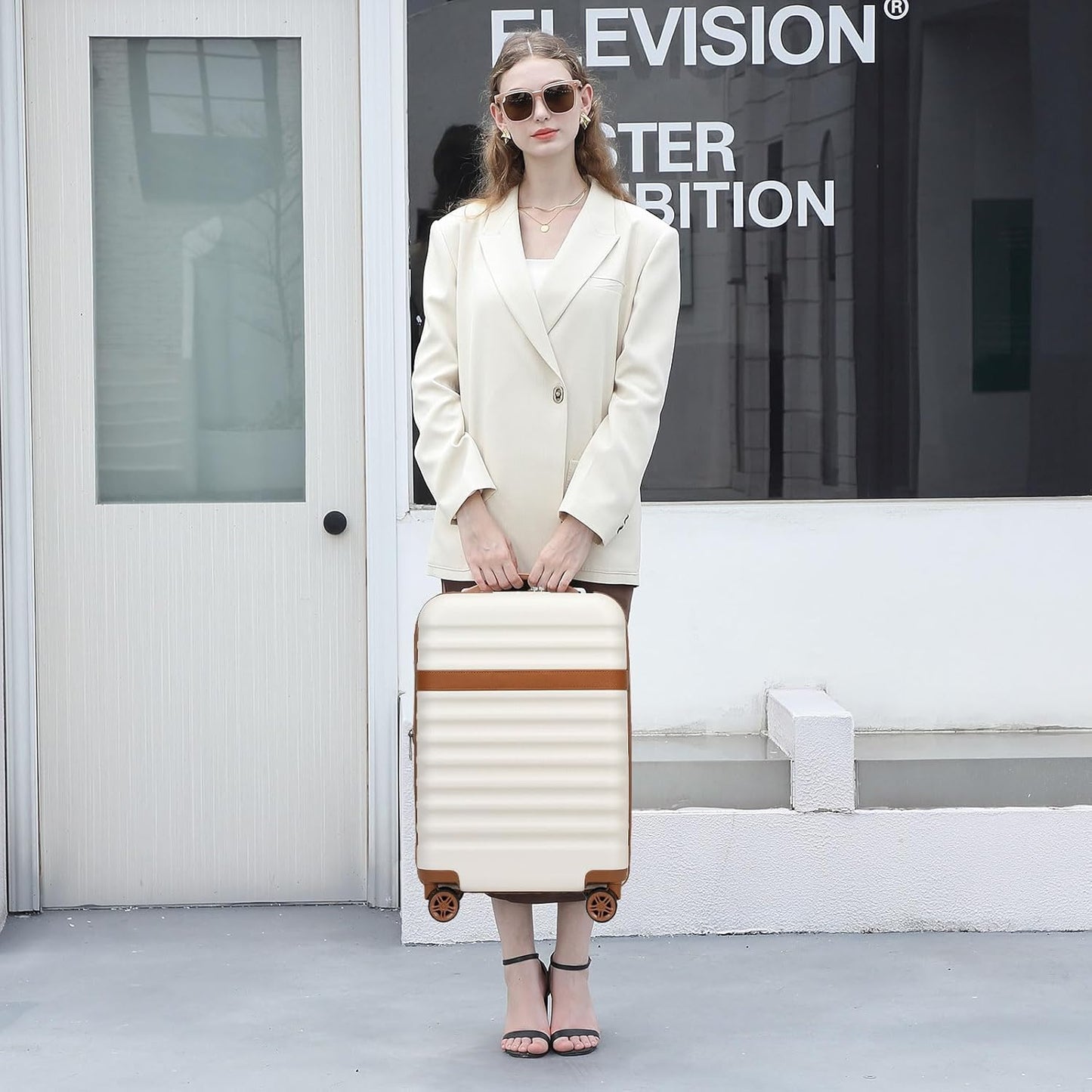 Kono Airline Approved Carry On Luggage, 22x14x9 inches, 20 Inch Expandable Lightweight Hardshell Suitcase with TSA Lock, (Cream Brown, Suitable for 1-3 Days of Travel)