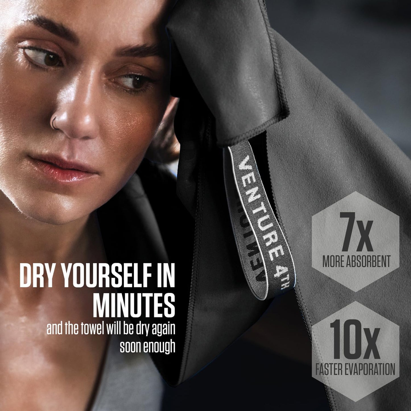 VENTURE 4TH Quick Dry Towel. Microfiber Travel Towel Ideal for Camping, Hiking, Backpacking, Gym. Lightweight & Fast Drying Travel Towels for Body. Compact & Easy to Pack - Black Extra Large