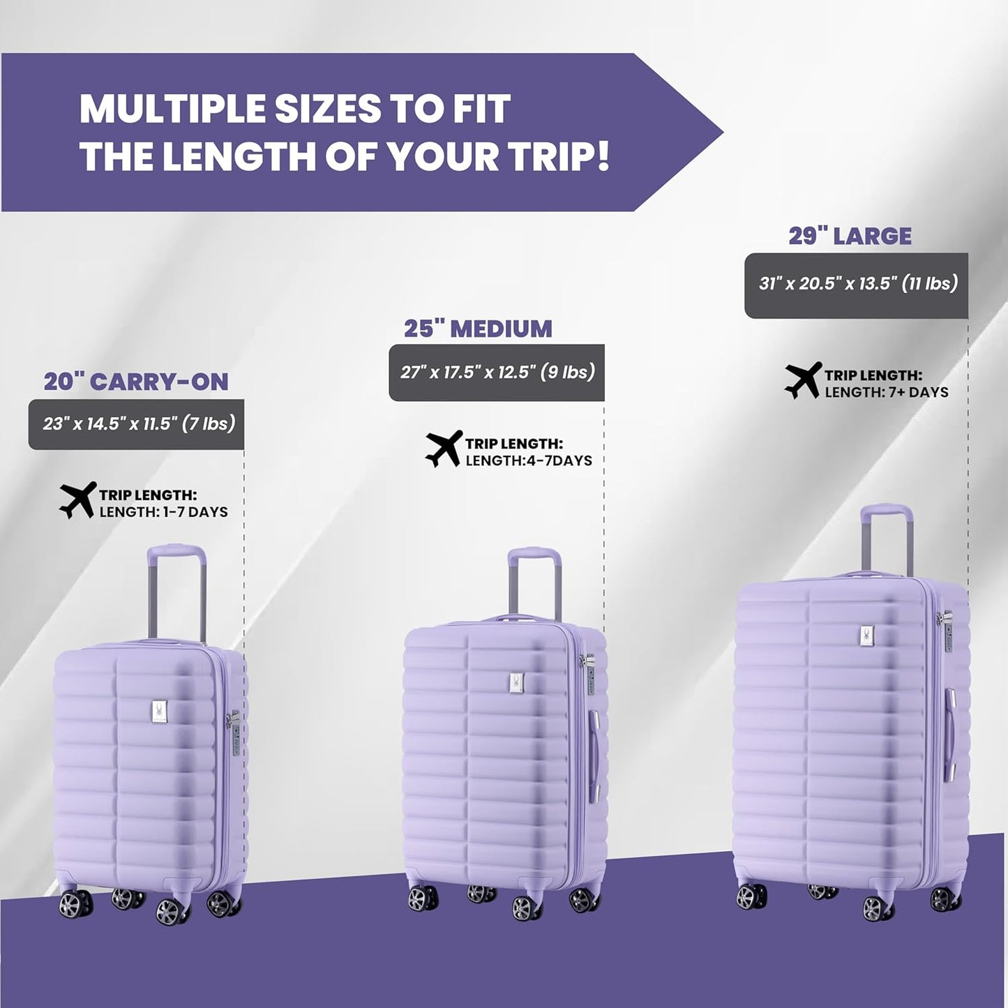 Spyder 20" Hardside Carry-On Luggage, Durable Lightweight Hardshell Suitcase with 360° Spinner Wheels, Expandable for up to 20% More Space, TSA Approved Lock, Lilac