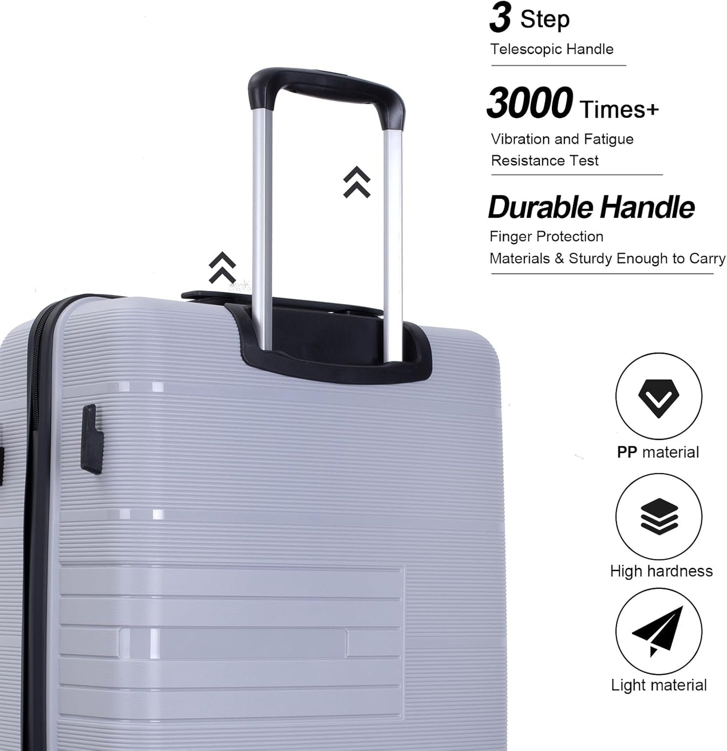 Luggage 3 Piece Sets Suitcase Set with Double Spinner Wheels, Lightweight Carry On Hardside Travel Luggage with TSA Lock, (20/24/28) (Silver)