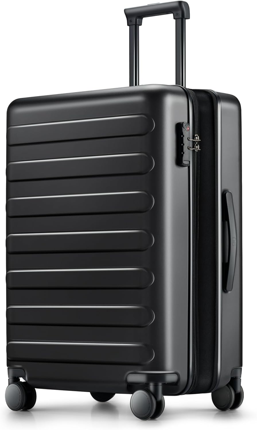 NINETYGO Medium Checked Luggage 24 Inch, Checking In Luggage with Smooth Spinner Wheels, Expandable, Hard Shell PC Suitcase, Lightweight Travel Luggage, TSA Approved (Black, Rhine Max)