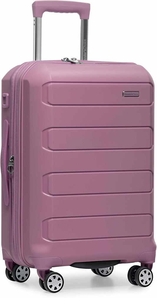 Traveler's Choice Pagosa Indestructible Hardshell Expandable Spinner Luggage, Mauve, 22-Inch Carry-on