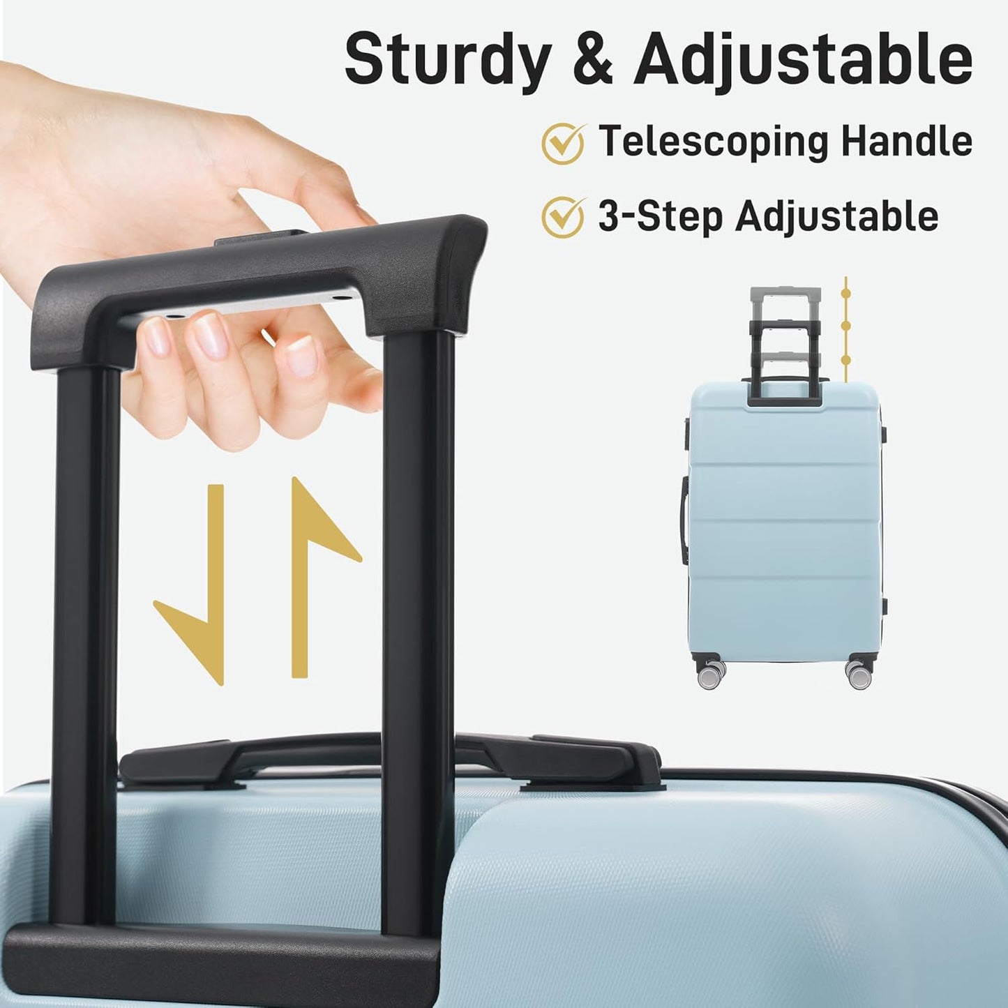 Merax Luggage Sets 3 Piece, Suitcases with Spinner Wheels, Lightweight Travel Luggage with Lock, ABS Hardshell Suitcase Set 20/24/28 IN,Light Blue