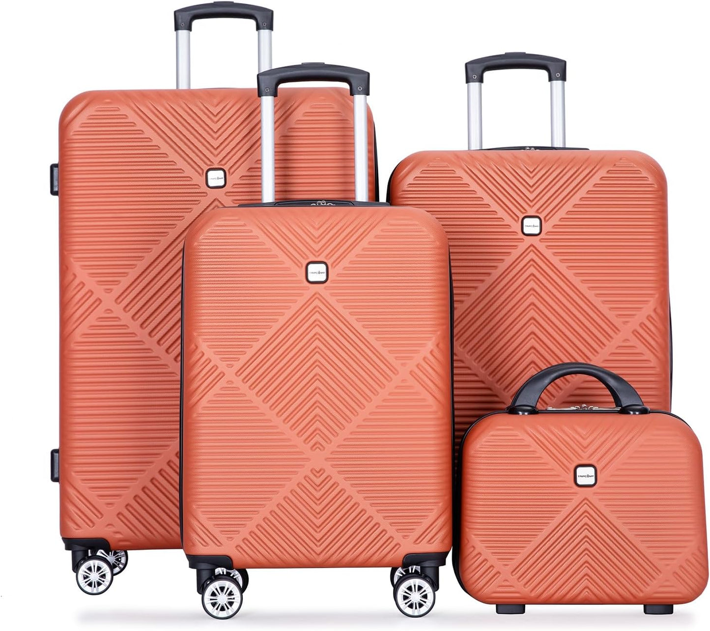 Luggage 4 Piece Set, Hardshell ABS Suitcase Set with Double Spinner Wheels, Lightweight Suitcase, Carry On and Checked Travel Luggage, Dark orange